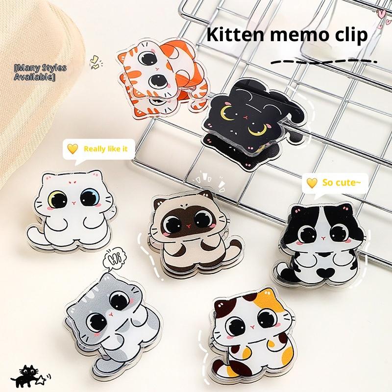 7Pcs Cute Cartoon Cat Pp Clip Acrylic Double-Sided High-Definition Pattern Paper Clip Stationery Supplies
