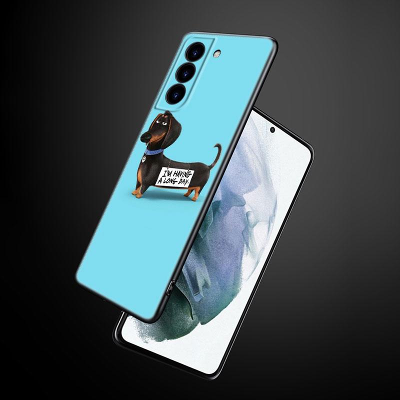 Cute cartoon Dachshund Dog Phone Case For Samsung Galaxy S22 Pro S21 S20 Ultra FE S10 Lite 5G S10E S9 S8 Plus Soft Black Cover