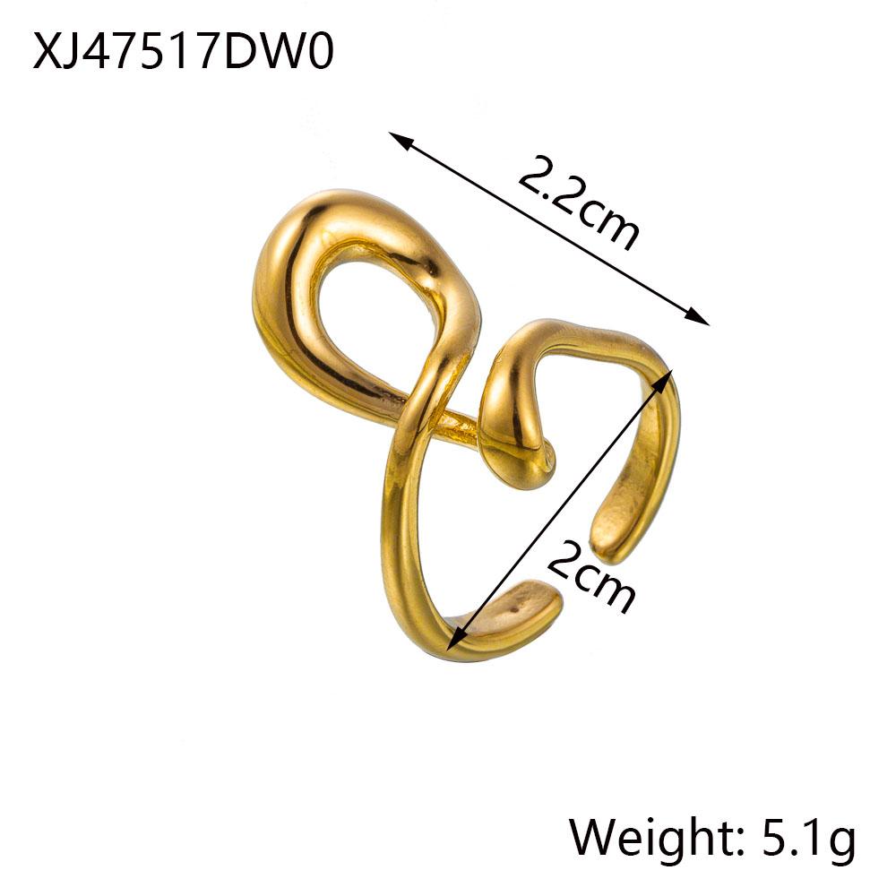CARLIDANA Fenny 18K Gold Plated Irrgular Non Tarnish Waterproof Double-layer Beads Cross Stainless Steel Open Ring For Women