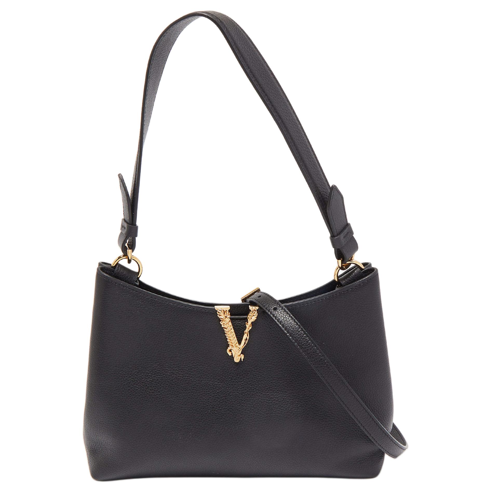 

Versace Virtus Embossed Gold Logo Leather Crossbody Shoulder Bag Women Bags Black 1005964-1A04093-1B00V Basic Set (Bag+Dust Bag)