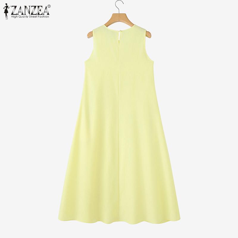 ZANZEA Dámské letní kulatý výstřih volné ležérní bez rukávů šaty