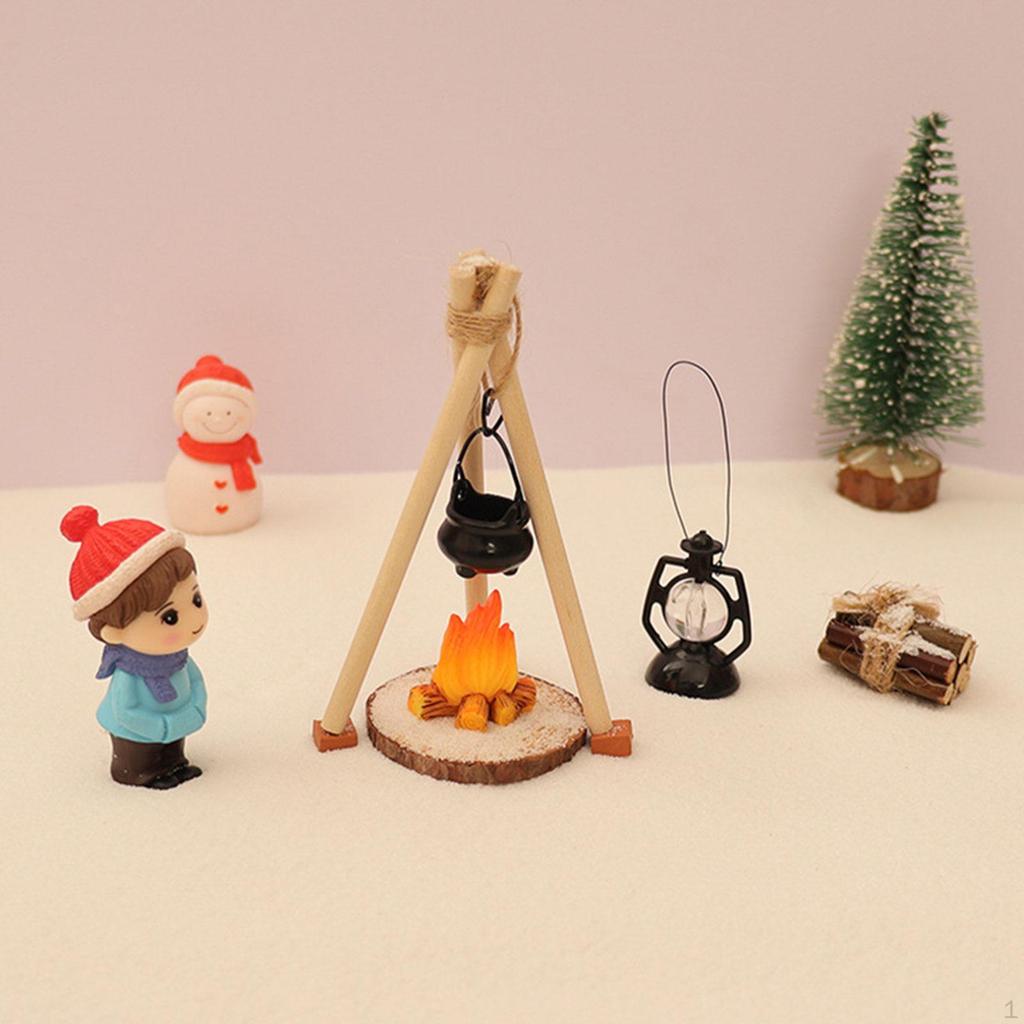 Doll House Camping Set Campfire 1/12 Scale Accessory Party Favors DIY Decoration Firewood Lamp for