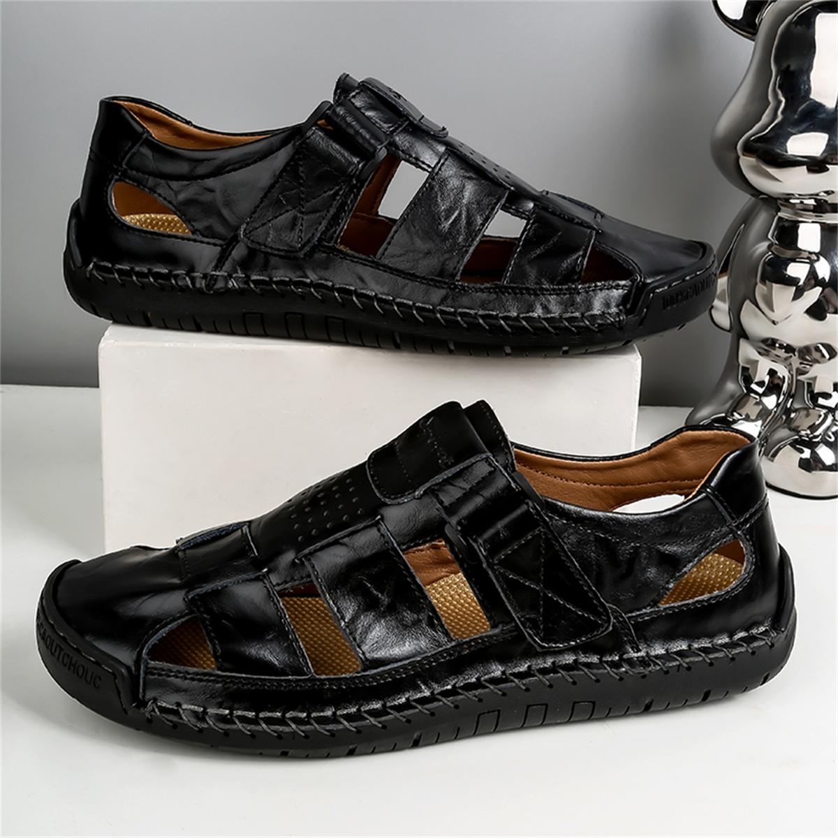 

TUINANLE Летняя обувь Мужские сандалии Кожаные нескользящие сандалии Мужская обувь Пляжная обувь 43 чёрный