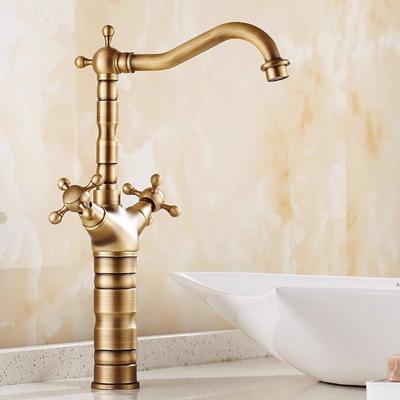 Antiker Badezimmerhahn Messing Badezimmerwaschbeckenhahn Kalt- und Warmwassermischer Spültischarmatur Doppelgriff Deckenmontiert Lavatory Tap