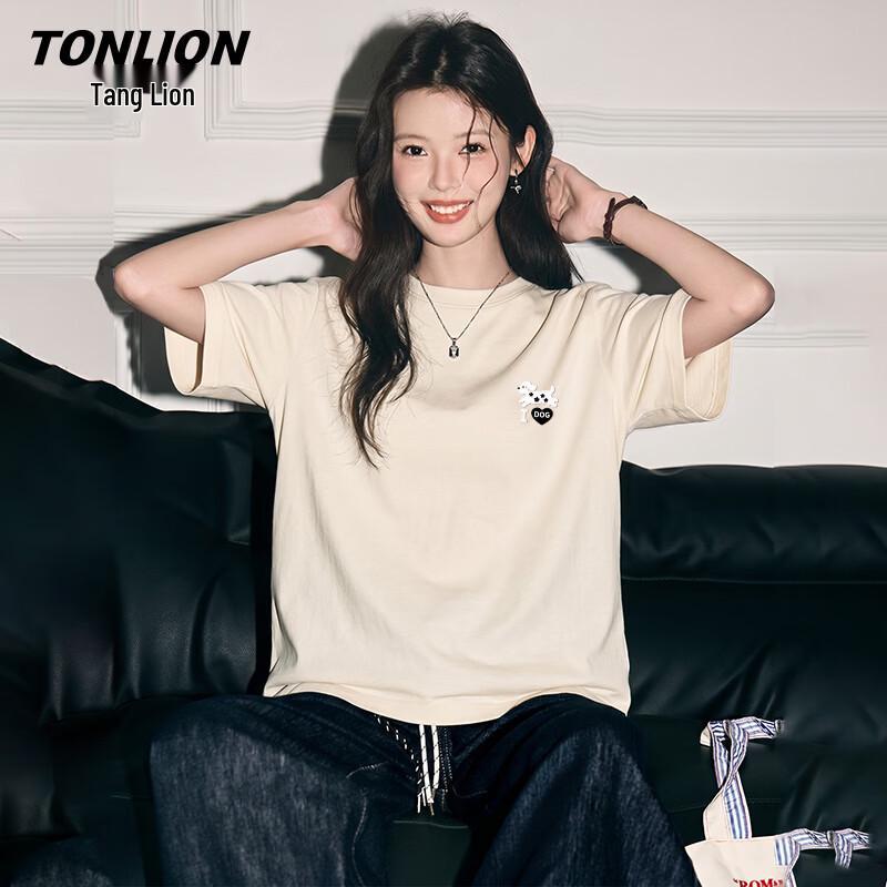 TonLion Women s Spotted Dog Pure Cotton Short Sleeve T-Shirt S