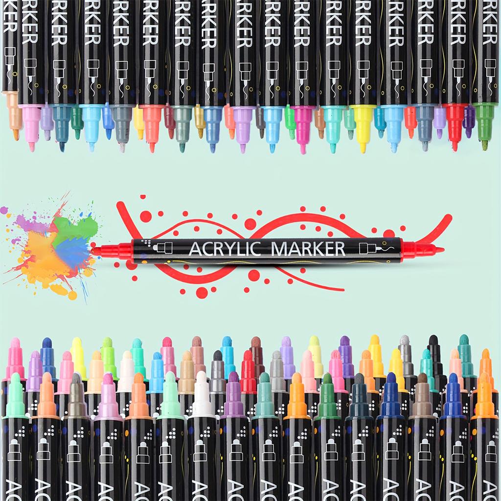 12 Colors Dual Tip Acrylic Paint Pens Markers  for Wood Canvas Stone Rock Painting Glass Ceramic Surfaces DIY Crafts