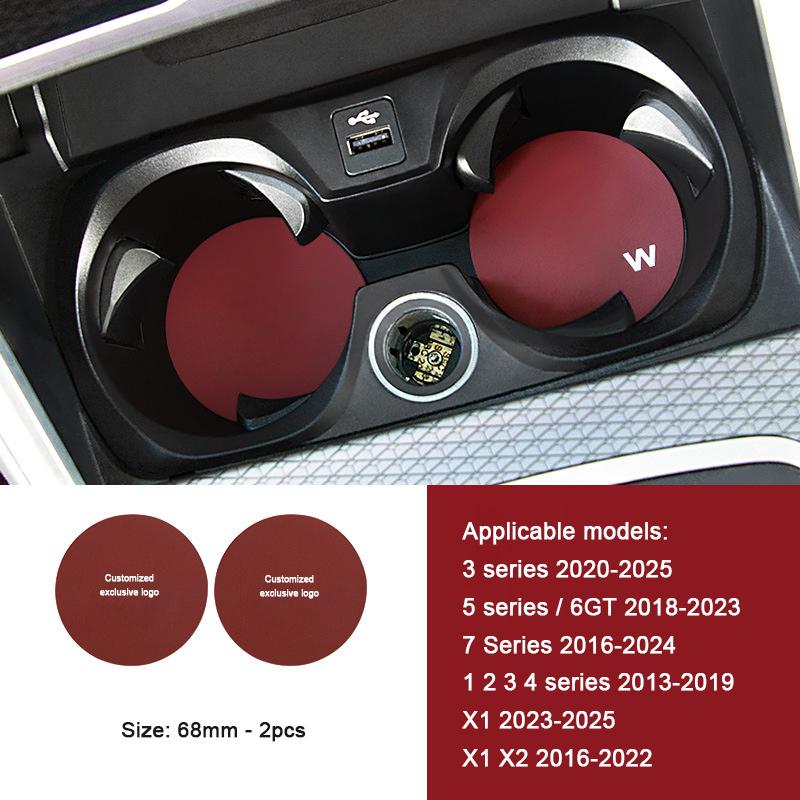 

For BMW M Sport 6GT X1 X2 X3 X4 X5 X6 G05 F16 F86 F15 F85 E71 G01 G20 G30 F90 G11 G12 Water cup anti-slip pad leather groove pad M BMW-R 68mm