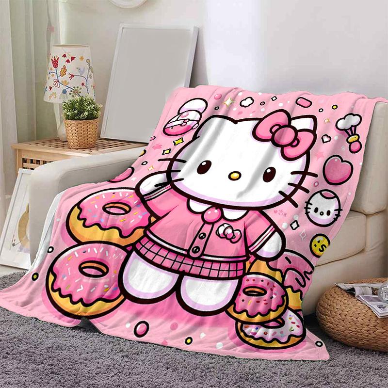 1pc Dessert Hello Kitty Throw Blanket, Soft Warm Home Decorative Blankets for Couch Bed Sofa, Living Room, Travel, Camping, Car Blankets, Beach, Offic
