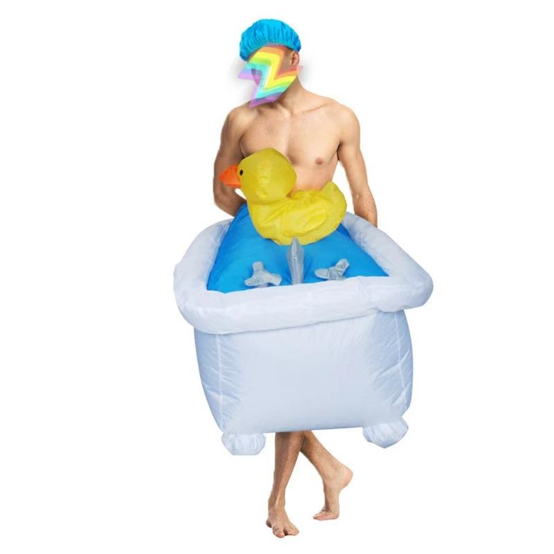 Funny Inflatable Bathtub Duck Costume for Party, Half Body Cartoon Outfit for Singles Day, Walking Bathtub Inflatable Suit