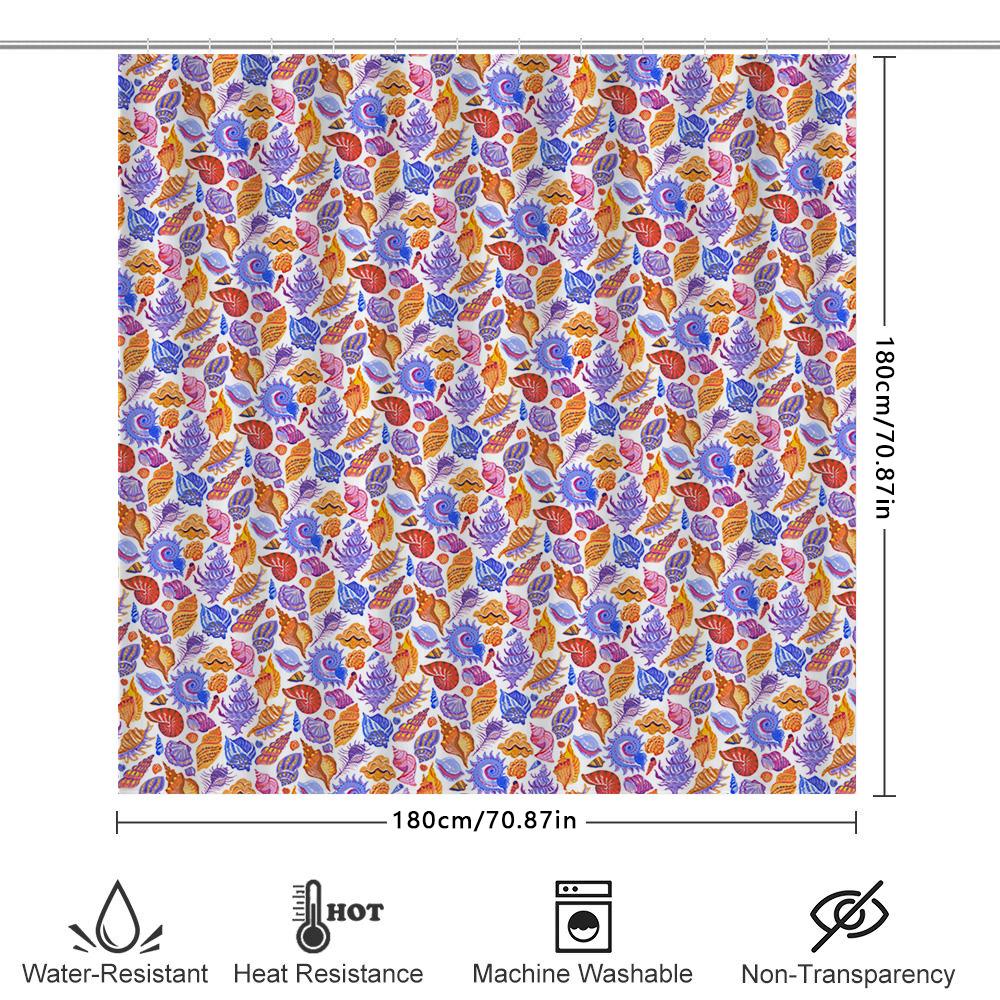 Colorful Bath Shower Curtain Waterproof Fabric Printed Leaves Design Bathroom Decor Home Decoration (Multicolor)