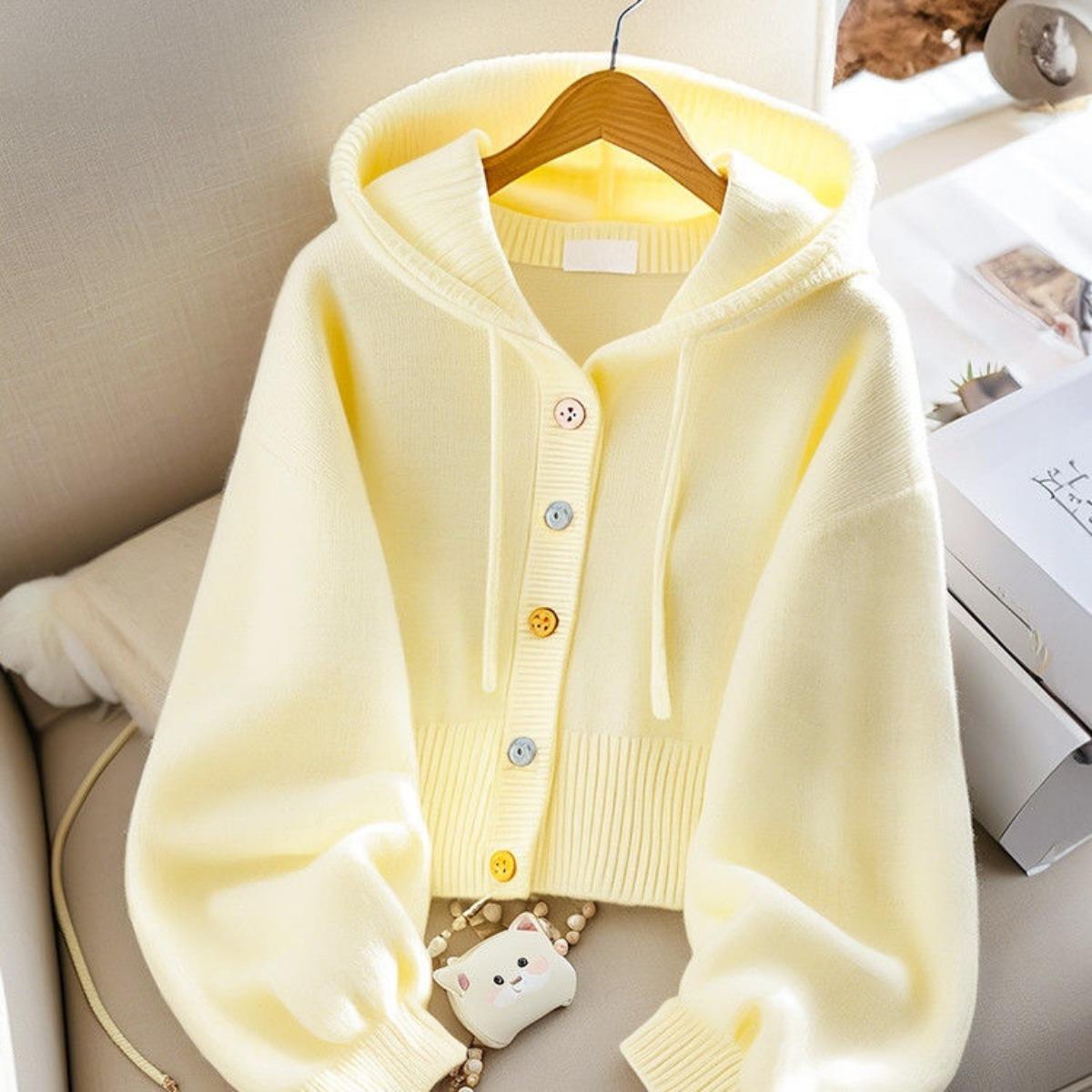 

Женский мягкий свитер - Ветровка с застежкой спереди, Худи, можно стирать в машине, для осени и зимы, Воротник с капюшоном средней эластичности S