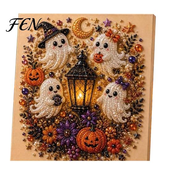 Nicht gruselige Halloween-Deko-Projekte, Perlenmalset, Süßer Geist 3D-Kunst-DIY, Gemütliches Herbst-Hausdeko-Set für Erwachsene, Weihnachtsbasteln Festlich