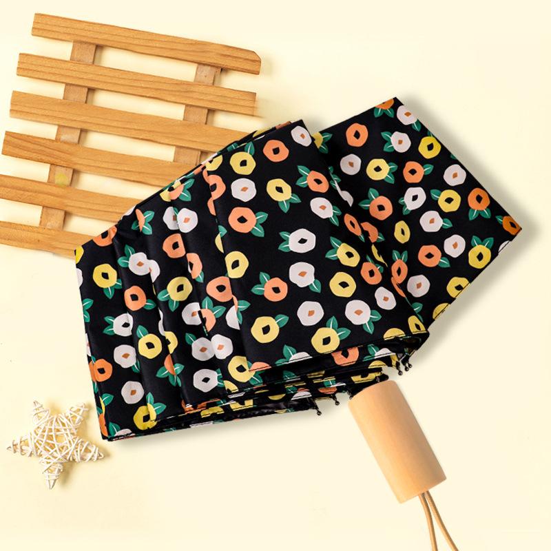 Fully Automatic Dual-use Sunny and Rainy Female Three Fold Black Plastic Sun Protection UV Protection