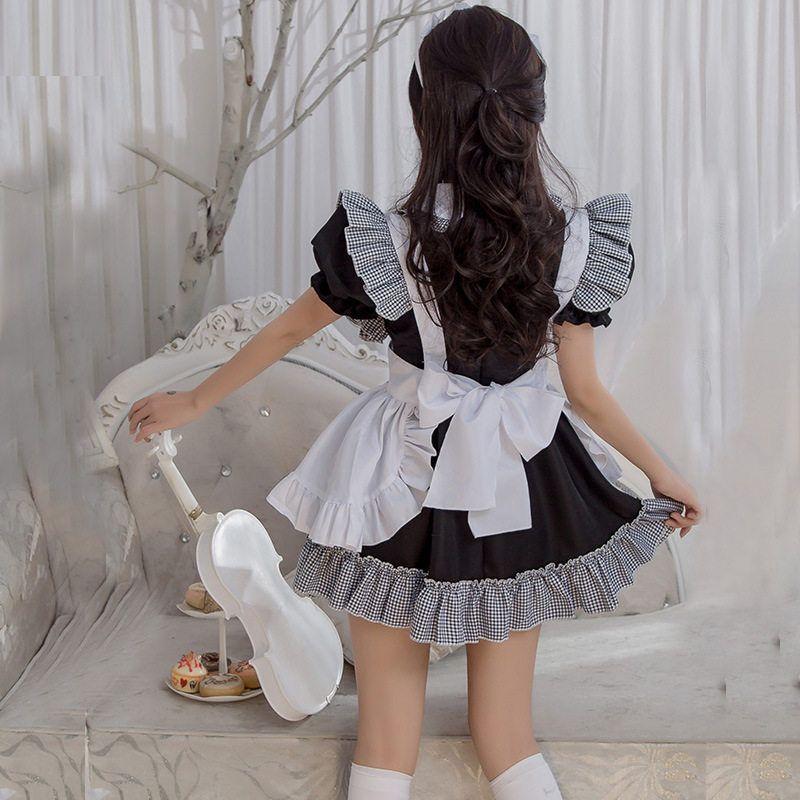 Halloween Costume Lolita Maid Outfit Cook's Daily Black and White Plaid Cosplay Maid Lolita Dress