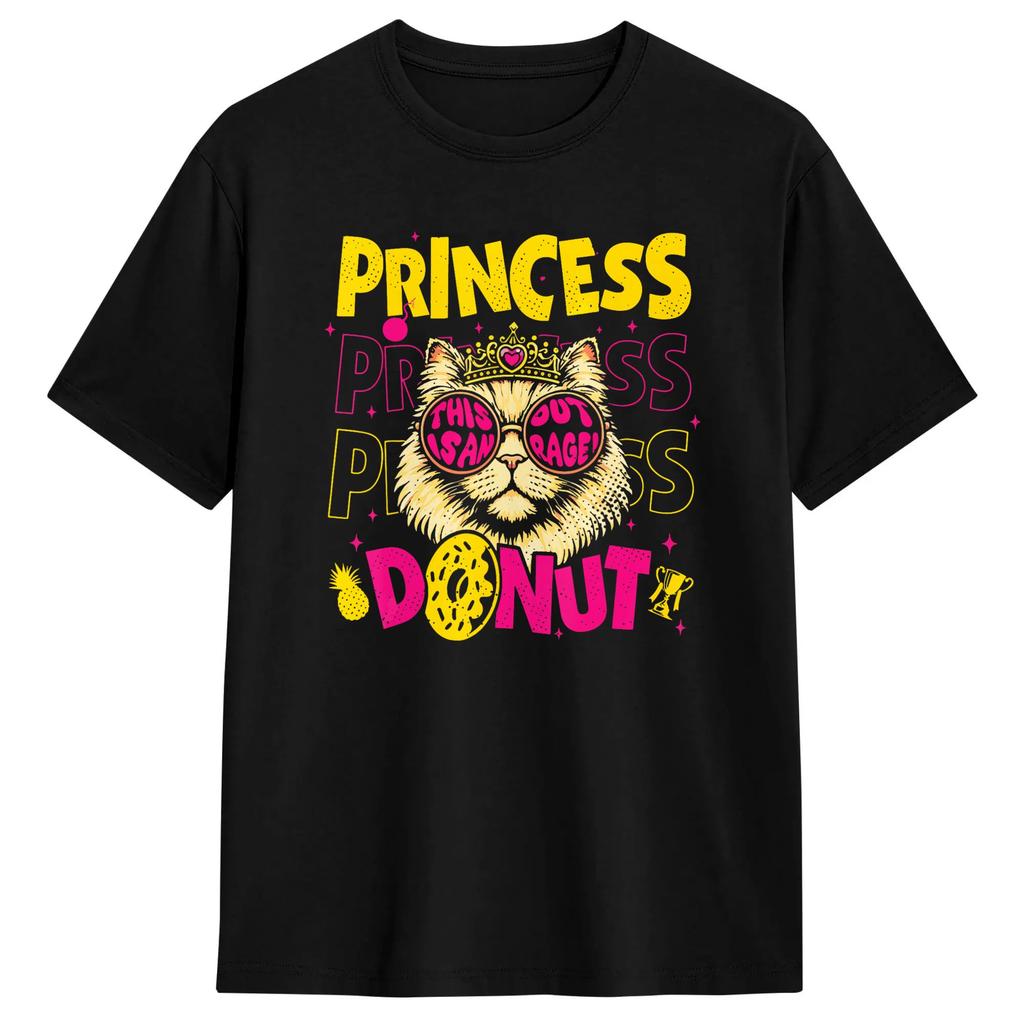 This is an Outrage Funny Princess Cat Goddammit Donut Gold T-Shirts for  Vintage 100% Cotton Tee Shirt Short Sleeve T Shirts