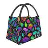 Mushroom Trippy Psychedelic Neon Pastel Goth Insulated Lunch Bags Leakproof Cooler Thermal Lunch Box Beach Camping Travel