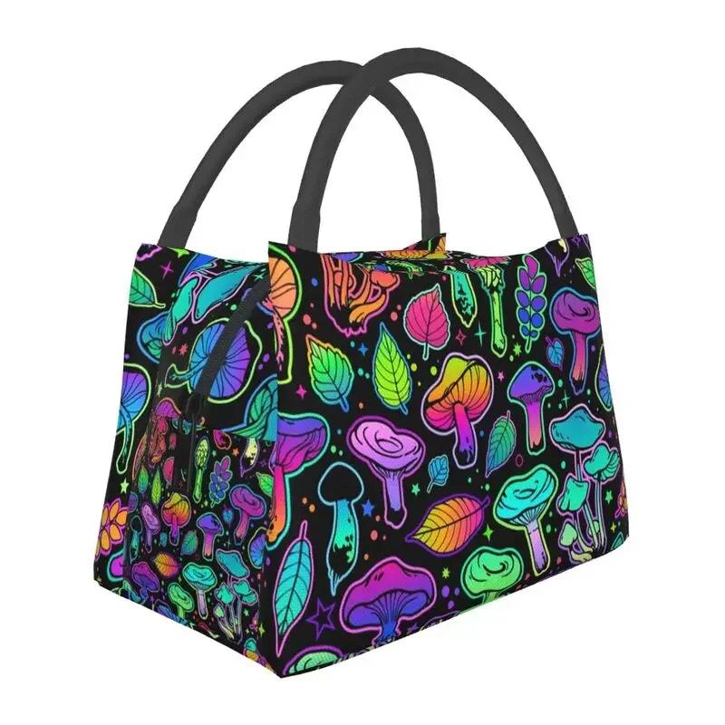 Mushroom Trippy Psychedelic Neon Pastel Goth Insulated Lunch Bags Leakproof Cooler Thermal Lunch Box Beach Camping Travel