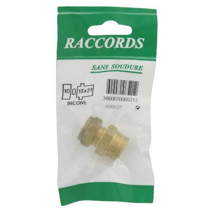 Raccord droit M - Raccords - 15x21mm - Ø10mm - Métal - Mâle fixe