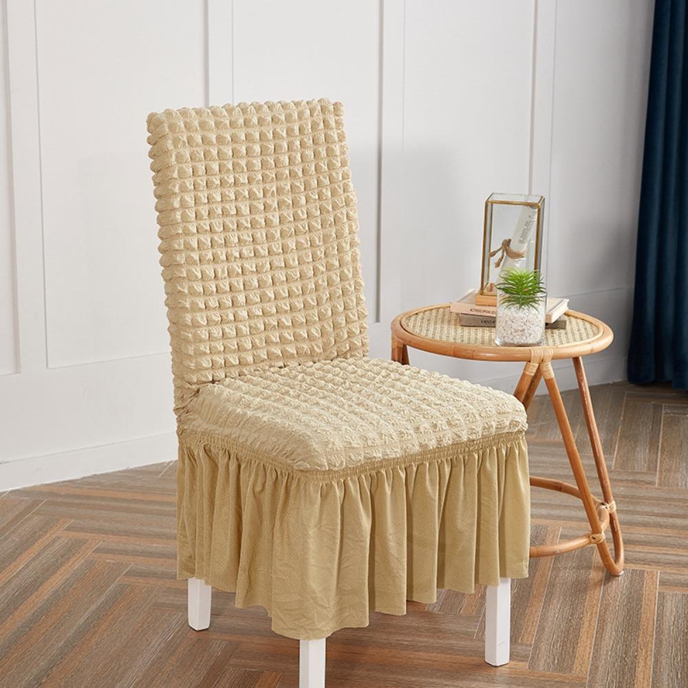 Thick 3D Bubble Gauze Chair Cover with Lace Hem Universal Stretch Elastic Dining Chair Slipcover