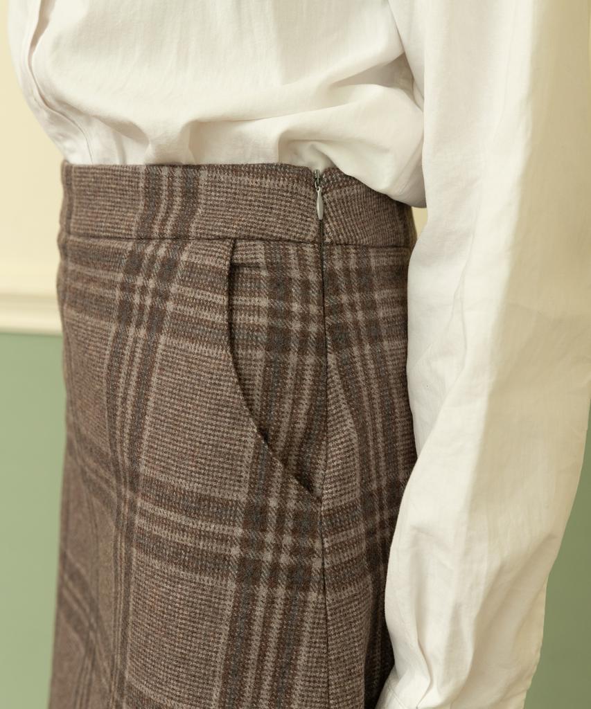 Celtio Women'S Label Point Check Wool Skirt Brown