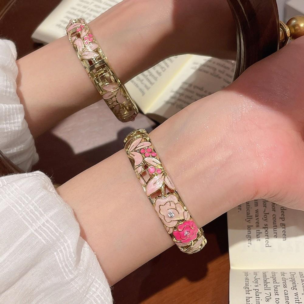 Bracelet Jonc Fleur Chinoise Émaillée Bracelet de Main Traditionnel pour Femme Cadeaux pour Femme Fille