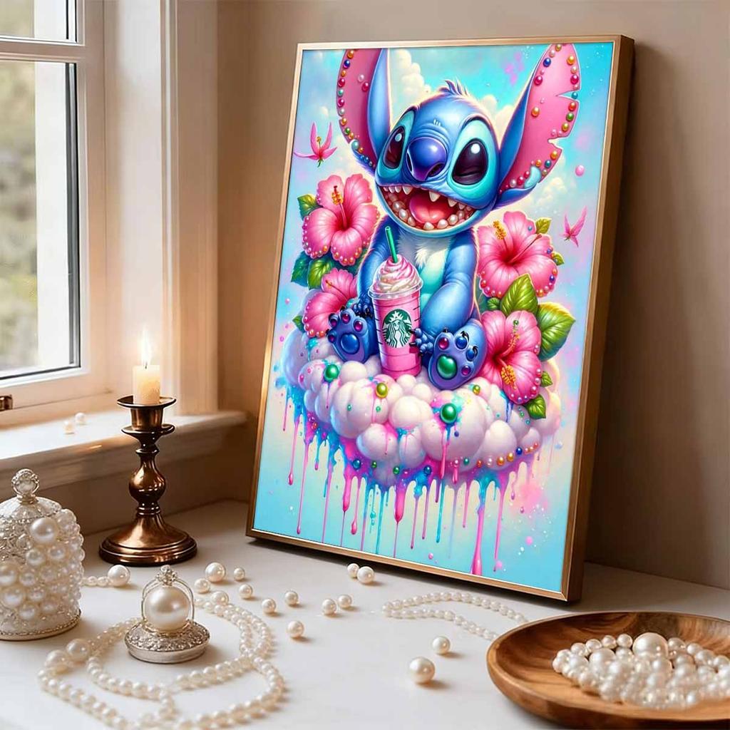 Disney Hawaiian Style Stitch Pearl Painting Lilo & Stitch Zhu Jinhua Frappuccino Theme Frameless Art Atmosphere Decorative Painting