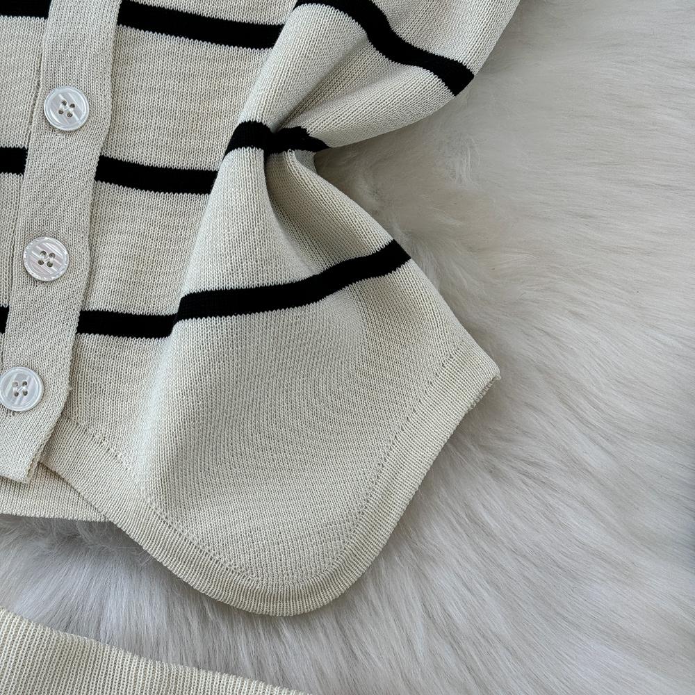 Conjuntos de 2 peças roupas femininas listradas malha sem mangas decote em v tanque + saias envolventes verão cintura alta saia conjunto moda dropship