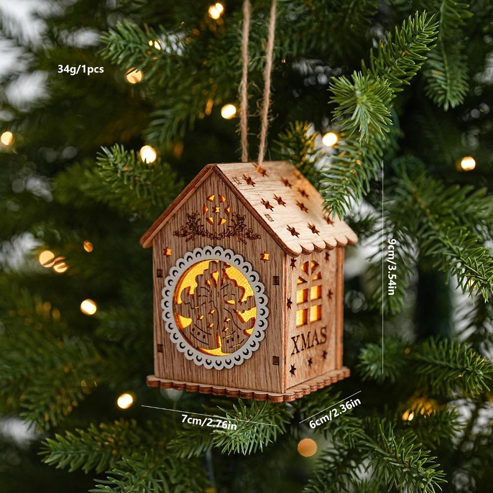 House Shape Light Decor Wood Material Hanging Charm Exquisite Christmas House Ornament Home Layout