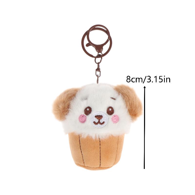 Cute Teacup Dog Plush Keyring Mini Fluffy Soft Stuffed Doll Hanging Pendant for Key Handbag Travel Use