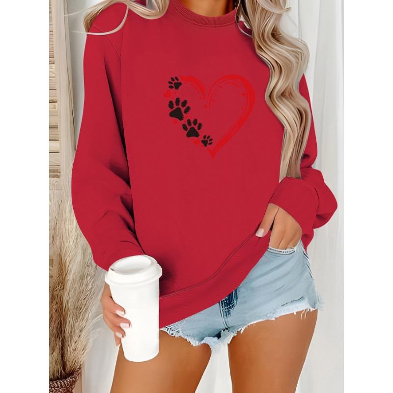 Pull-sweat décontracté à manches longues et col rond pour femme, automne-hiver, avec imprimé cœur