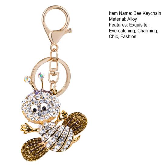 Sparkling Rhinestone Bee Keychain Cute Animal Key Ring Bag Charm with Lobster Clasp for Handbag Purse Wallet