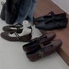 Fashion SUOJIALUN Spring New Women Flat Shoes Fashion Round Toe Shallow Slip On Ladies Mary Jane Shoes Flat Heel Outdoor Dress Ballerina