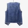 2023 Spring/Autumn Women's Beaded Denim Vest with Large Pockets - Korean Style Sleeveless Shrug Outerwear