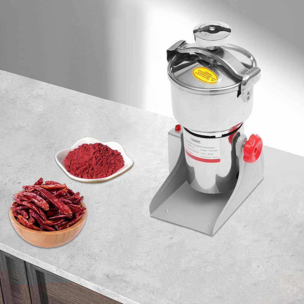 1500g/1000g Electric Grain Mill Grinder,110V Silver 304 Stainless Steel Commercial Grinders Countertop for Homes,Pharmacies