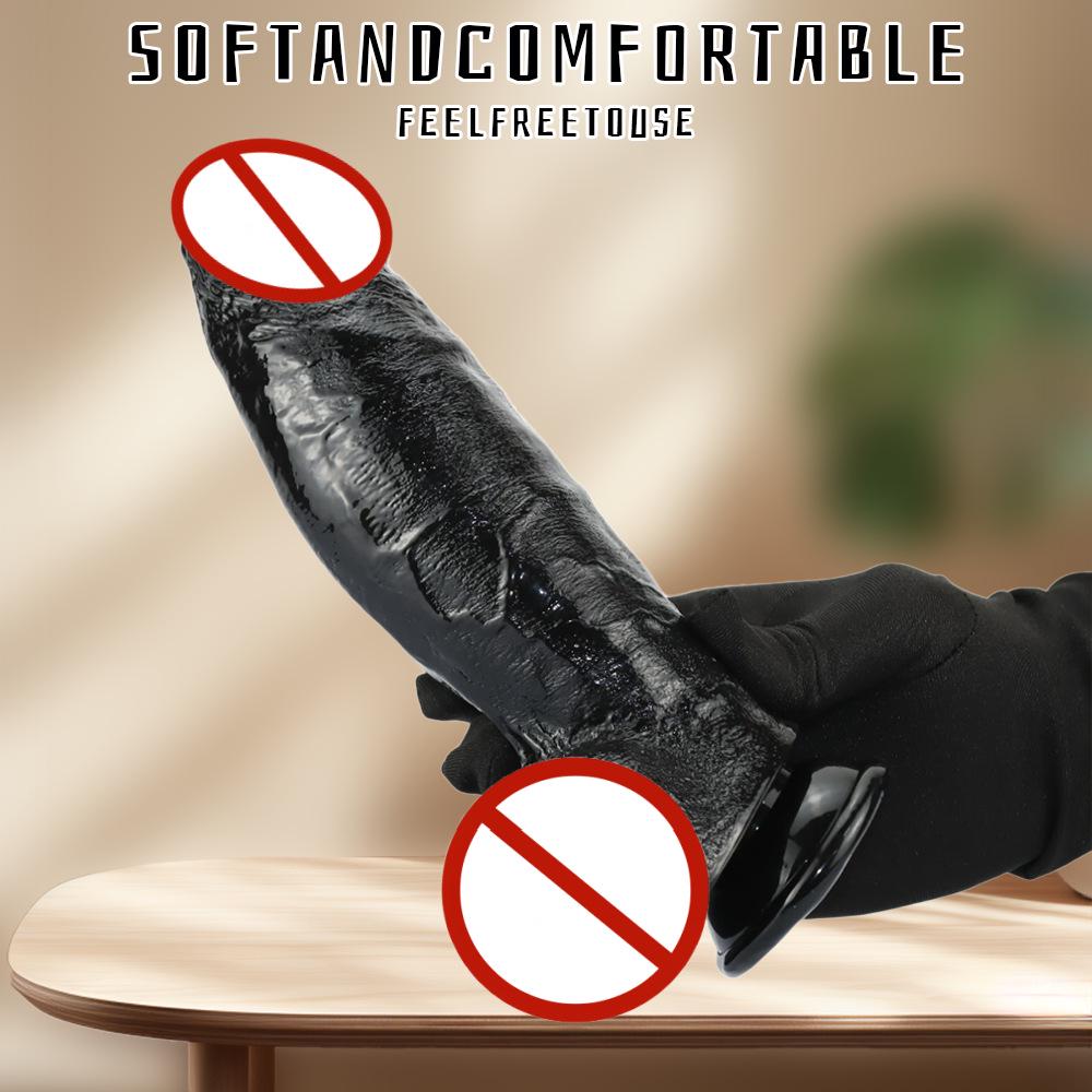 Curved Black Suction Cup Dildo - Large, Realistic Adult Toy for Women