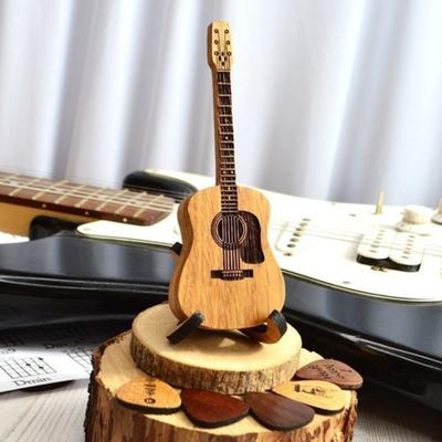 Wooden Guitar Pick Box with Stand Guitar Pick Display Box with 3 Pcs Guitar Picks Desktop Picks Storage Case Gift for Guitarists