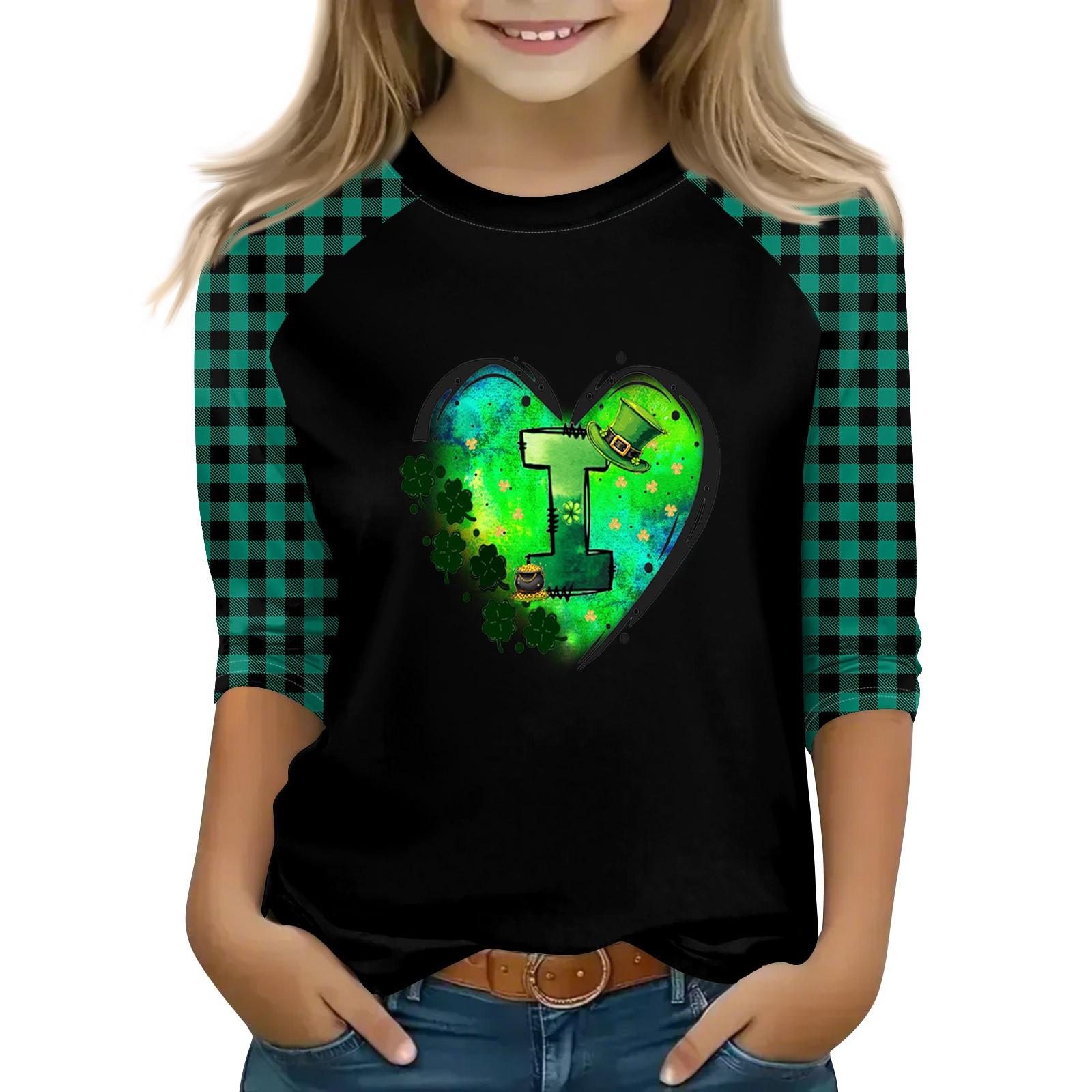 

Топы для девочек 4-16 лет с круглым вырезом и рукавами 3/4 Футболки Модные топы Наряды Футболки 100 зелёный