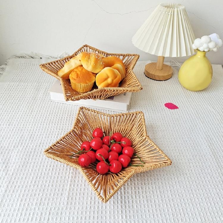 Spacious Imitation Rattan Basket Multifunctional Star Shaped Snacks Storage Plate Woven Home Vegetable Display Tray