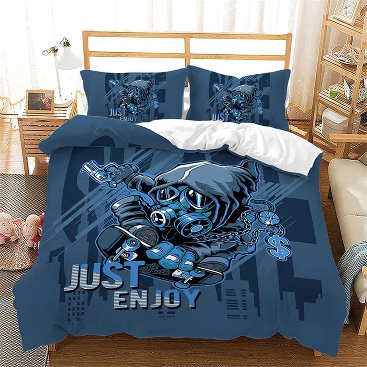 

Extreme Sports Game Skateboard Soft Duvet Cover Spaceman Comfortable Quilt Cover Carton Skateboard for Children Ten Boy for Bedrom Decoration 100*200cm Single
