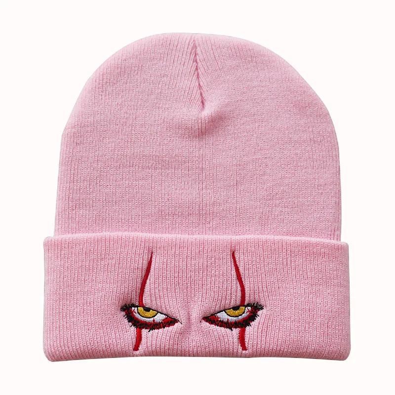 Pennywise Scary Eyes Knitted Hat Warm Overhead Hip Hop Woolen Cap Cozy Earflap Beanie for Men Women Children Halloween Props