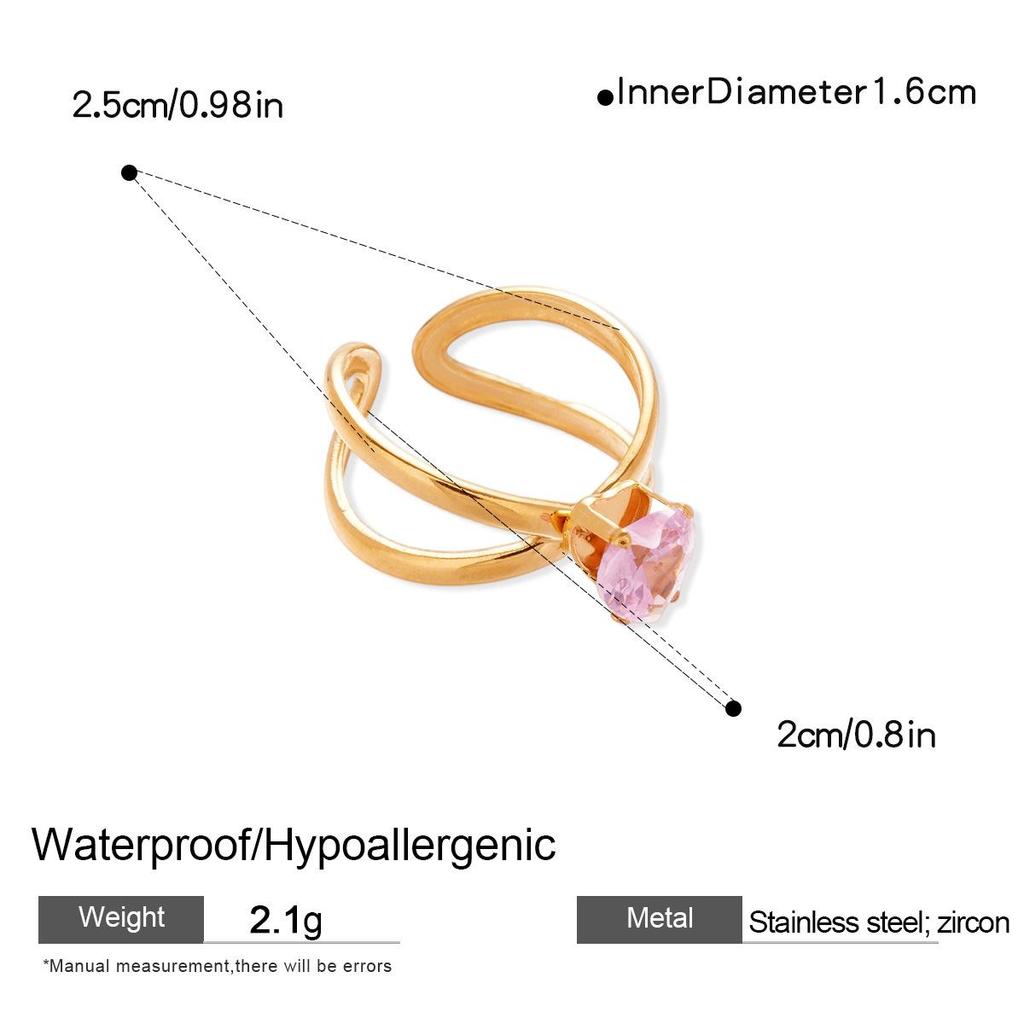 Damski Pierścionek Kwadratowy Pusty ze Stali Nierdzewnej i Cyrkonii – Luksusowa, Nowoczesna Biżuteria dla Modnej Elegancji.