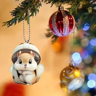 Eichhörnchen in Tasche, Hängedekoration für Zuhause, Innenbereich, Weihnachtsbaum, Auto-Rückspiegel, 2D, flaches Acryl, Cartoon-Tier, Hängeornament, Anhänger