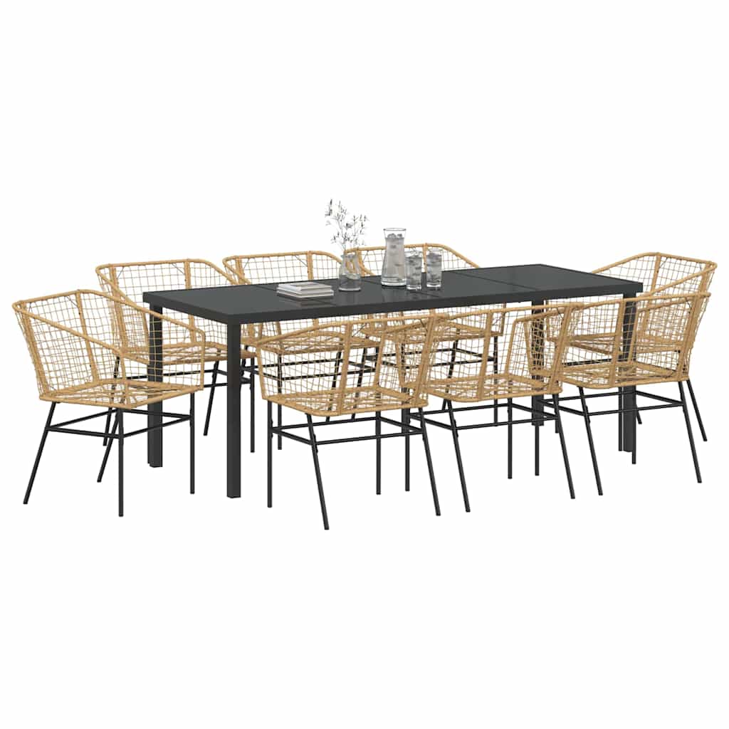 Garden Dining Set 9 pcs Brown Poly Rattan