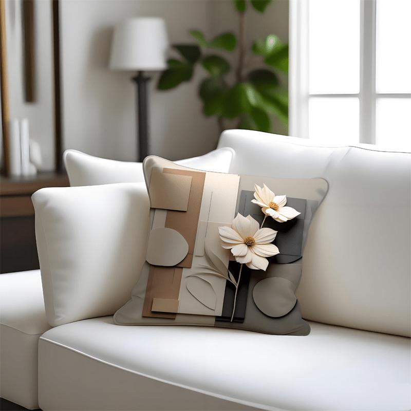 Neutral Tone Home Blessing Floral Pillow Covers Pattern Cushion Cover Suitable For Sofa Bedroom Car Pillow Cover