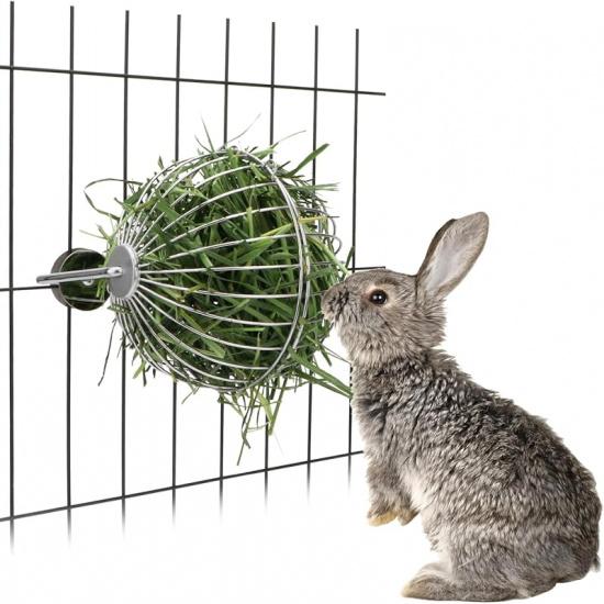 Rabbit Hay Ball Stainless Steel Hanging Feed Dispenser for Bunny Hamster Guinea Pig Rat Chinchilla (A: 5.11inch, Silver) A: 5.11inch