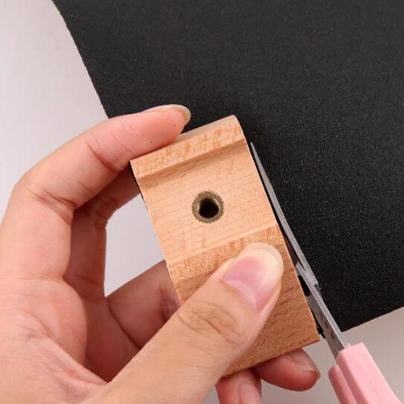 Beech wood sandpaper polishing block, handmade leather edge sealing, polishing sandpaper clip, diagonal wedge shaped square