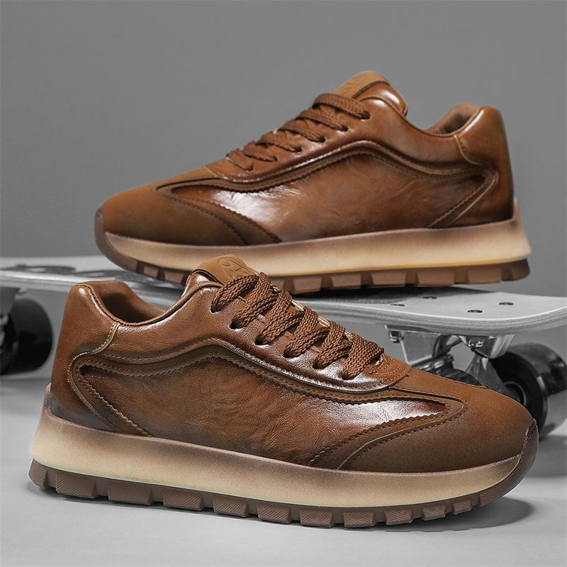Forrest Gump Men's Shoes Autumn and Winter Trendy Brand Fashion Leather Retro Dad Shoes Trendy Versatile Leather Platform Sneakers