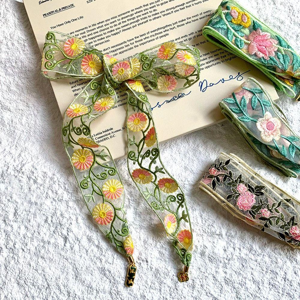 Sweet Embroidered Lace Scarf Printed Narrow Long Scarves Retro Floral Scarf  Wedding