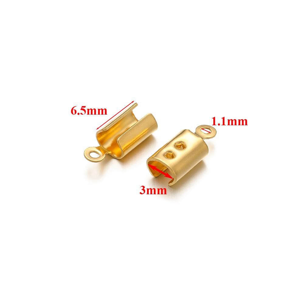 50pcs Stainless Steel 18k Gold Plated Crimp End Beads Caps for Diy Jewelry Making Findings Bracelet Necklace Chains Accessoreis