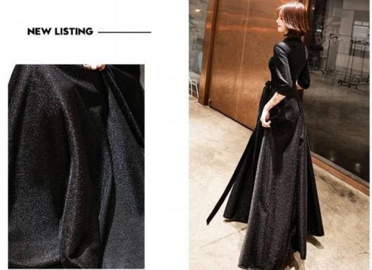 Long Party Short Formal Solid Size M [karim] Dress, Black, Concert, Wedding, Dress, A-Line, Sleeves, Cool, Sparkly, Cache-Coeur, Dress, Long, Sleeved,